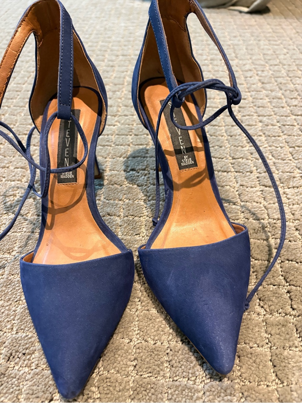 Steve Madden Navy Pointed-Toe Lace-Up Heels